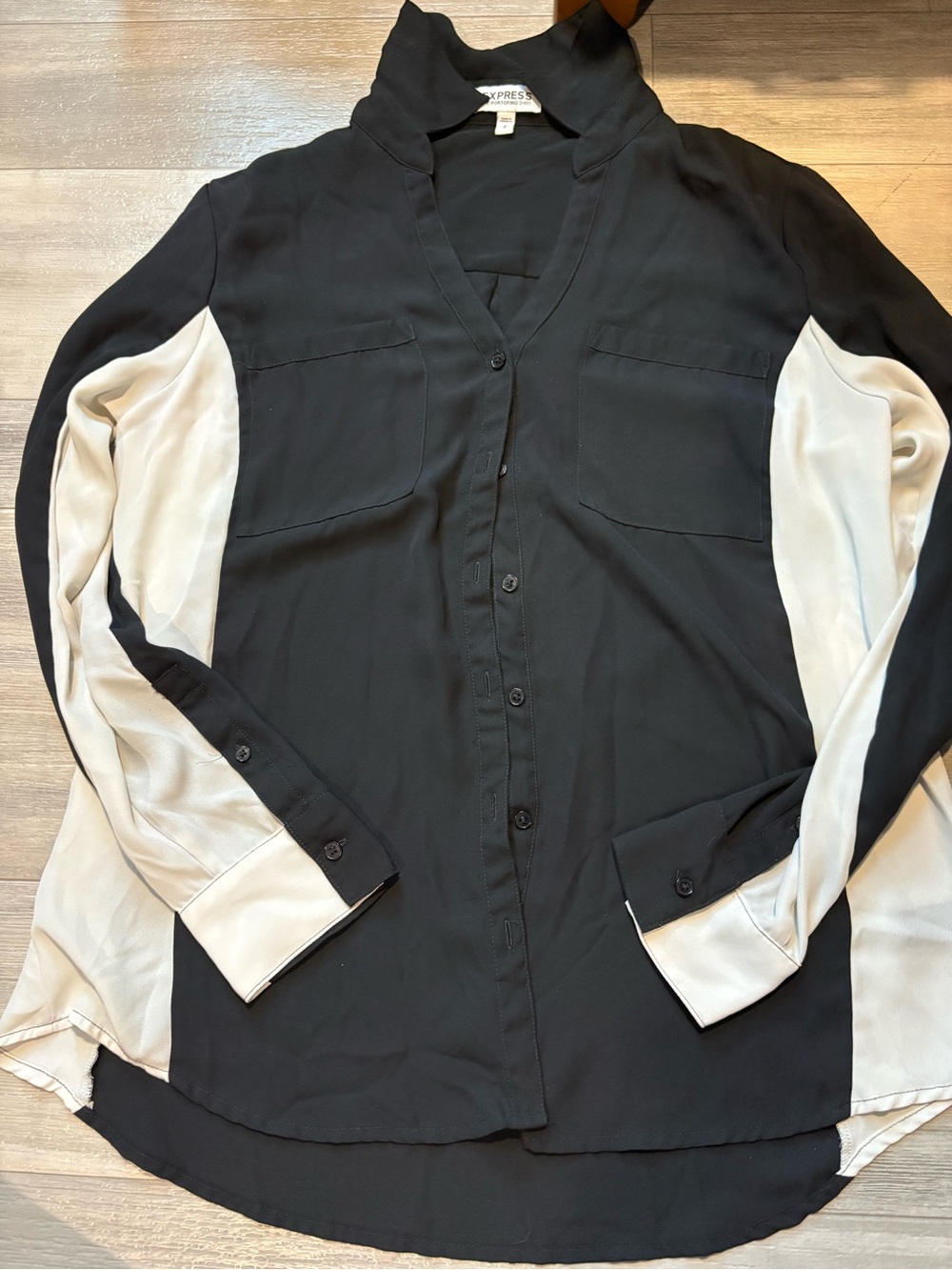 Express Black Button-Up Shirt with Cream Contrast Sleeves
